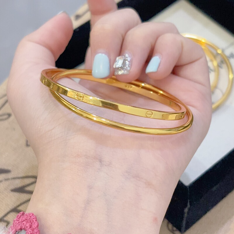 Vietnamese Sand Gold Retro Four-Leaf Clover Double-Ring Bracelet Niche Long-Lasting Simple High-End Bracelet Yiwu Supply