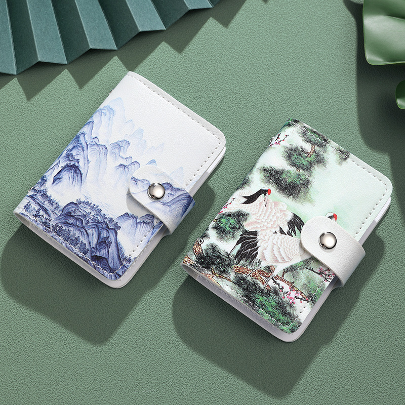 Bolsa de tarjetas antirrobo de pintura al óleo de estilo nuevo certificado de tarjeta de gran capacidad ultra delgada desmagnetizante bolsa de tarjetas bancarias