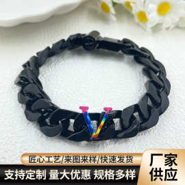 2025新款简约钛钢古巴手链嘻哈时尚复古个性潮流手链男厂家供应