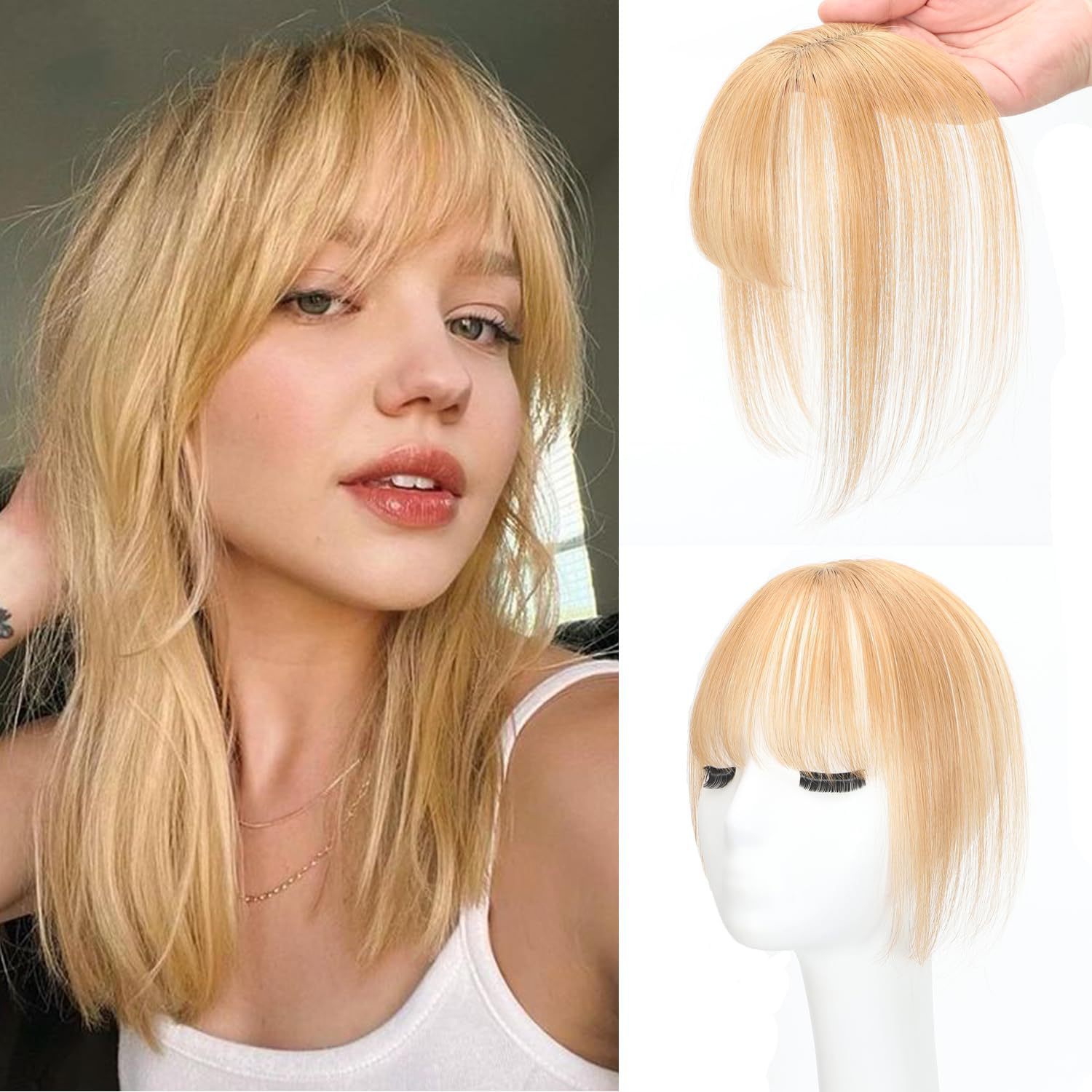 100% 진짜 인간의 머리 공기 작은 T 리필 360 커버 wipsy Bangs 손으로 짠 프랑스 머리 여성 10 인치