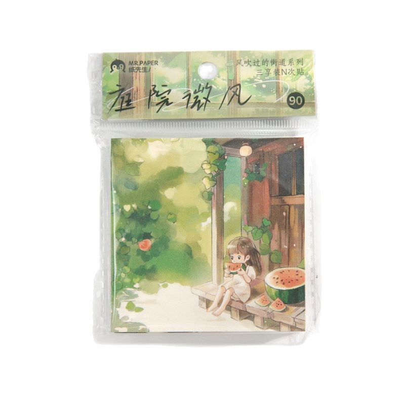 Mr. Paper Three Enjoy N pegatinas de la serie de calles sopladas por el viento, ilustraciones de paisajes, notas de oficina, mensajes, notas adhesivas