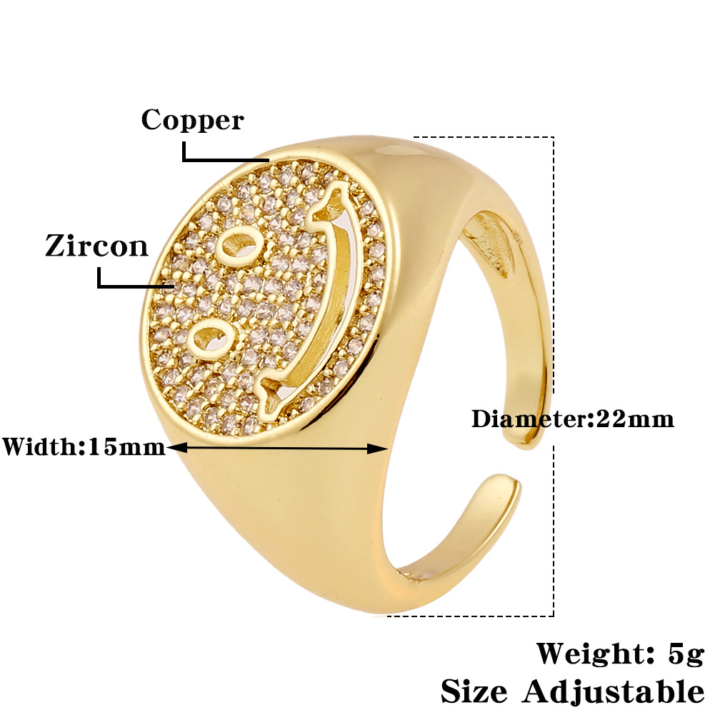 New Style Smiley Ring Copper Inlaid Zircon Ring Retro Jewelry Personalized Ring display picture 1