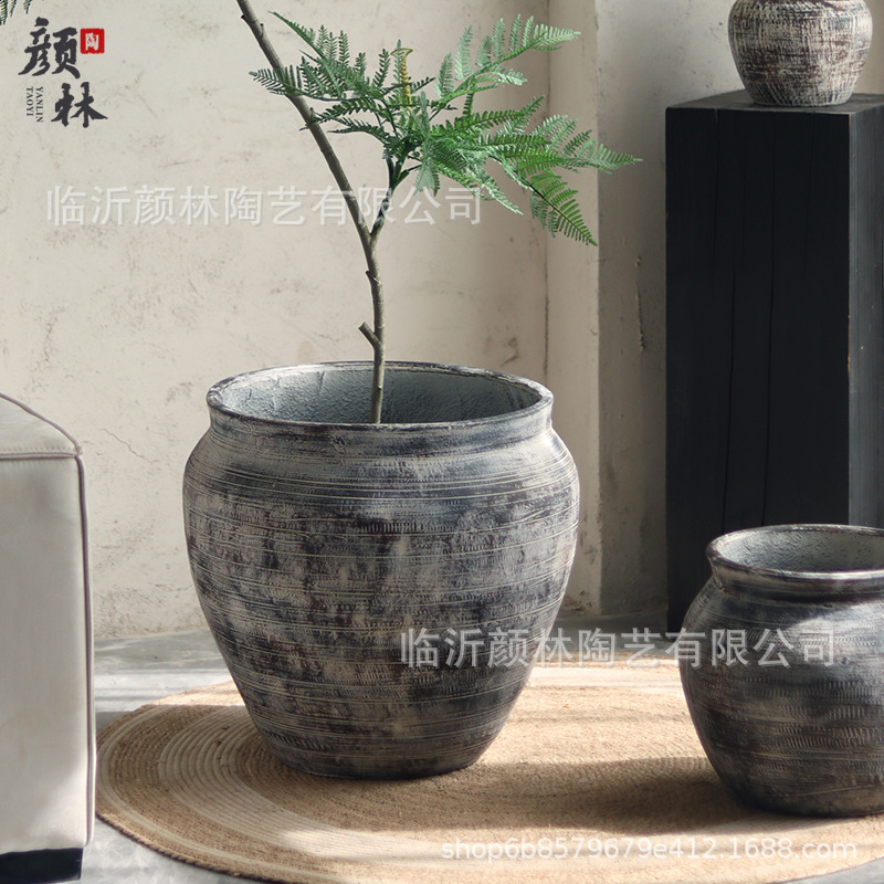 Arte gris maceta de cemento retrógrado gran maceta tequila azul flor de arroz interior sala de estar decoración de hotel maceta verde