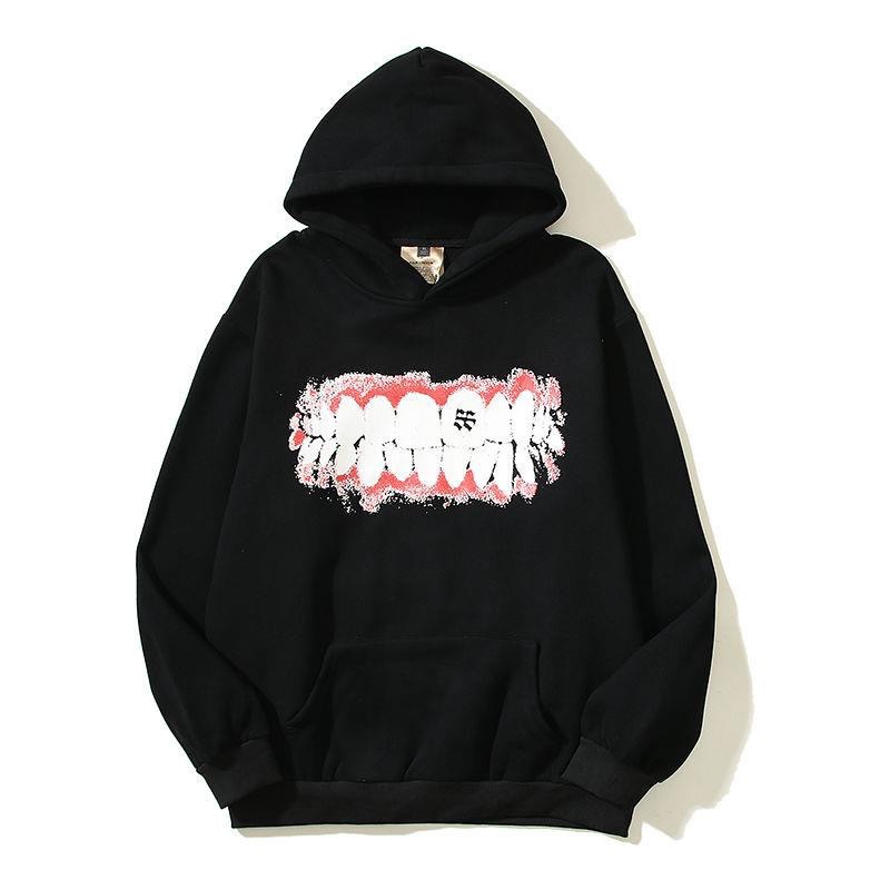 Unisex Retro Funny Teeth Print Hoodie - Fleece-Lined Pullover Sweatshirt For Men & Women_voghion.com