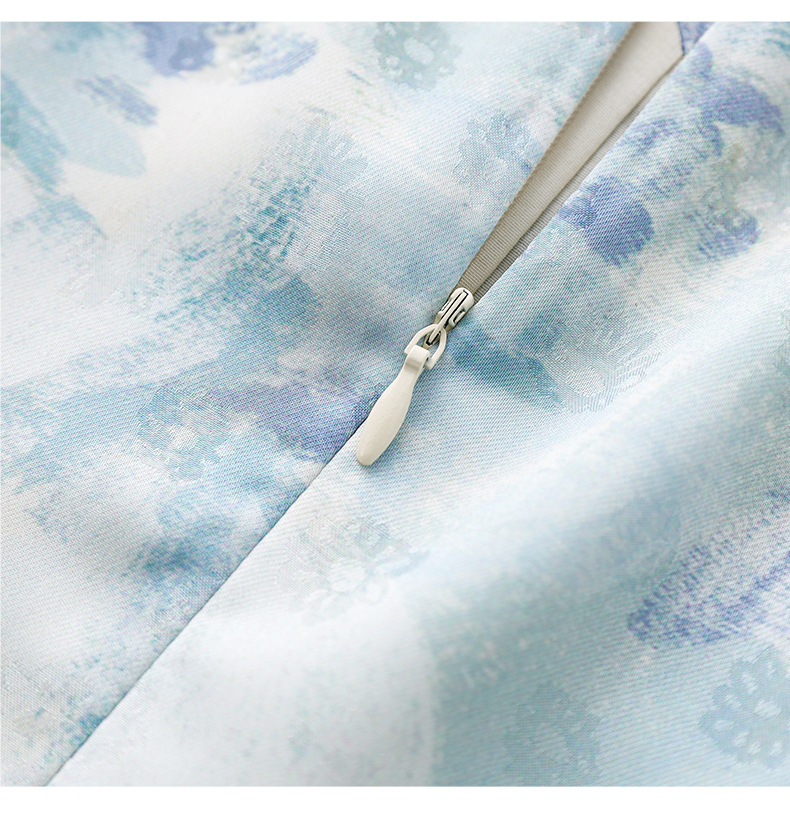 Đầm maxi nữ thắt eo chất liệu jacquard in họa tiết cao cấp — Màu xanh lam chi tiết 16