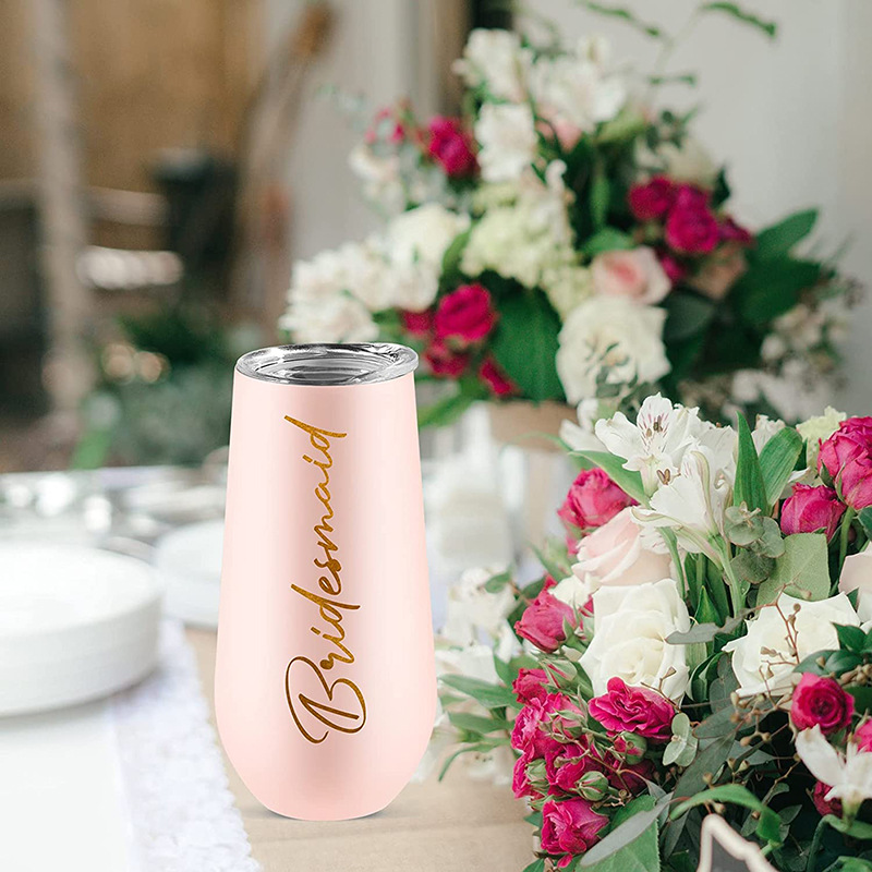 Taza de champagne de 6oz Amazon al por mayor taza de vino tinto taza de cáscara de huevo en forma de U taza de vacío de doble capa taza de coctel