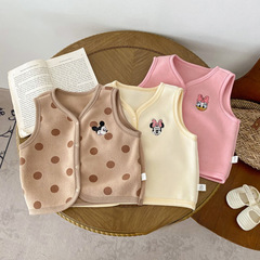 Children's Leisure Fleece V-Neck Top 0-5 Years Winter Baby Polka Dot Acrylic Fleece Sleeveless Outerwear Top 0011A018