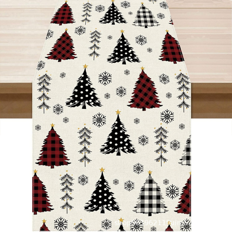 アマゾン国境を越えた新しいクリスマステーブルフラグ工場直販冬雪だるまサンタクロースプリントテーブルマット|undefined