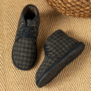 683 New Winter Houndstooth Pattern Cloth Shoes, Non-Slip Rubber Sole Women's Shoes, Autumn and Winter Lamb Fleece-Lined Warm Cotton