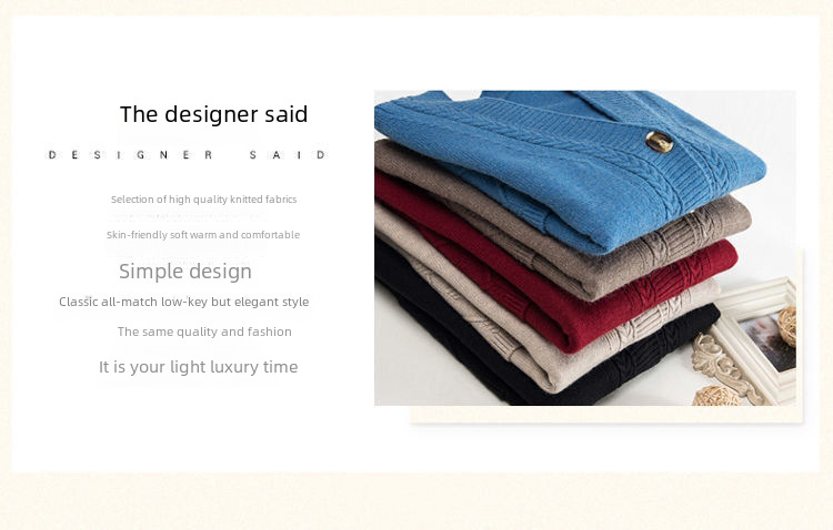 Women's V-neck Cardigan Solid Colour Long-sleeved Sweater Coat_voghion.com