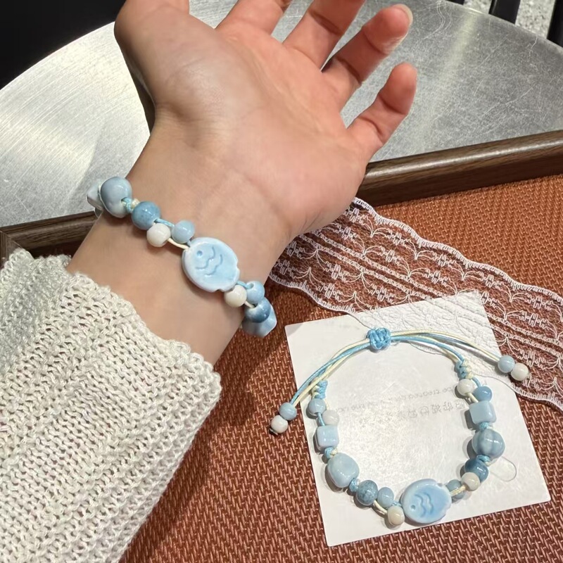 Sweet Light Blue Ceramic Bracelet, Fresh and Healing Style, Non-Fading, Exquisite Friendship Bracelet, Wholesale Jewelry Gift