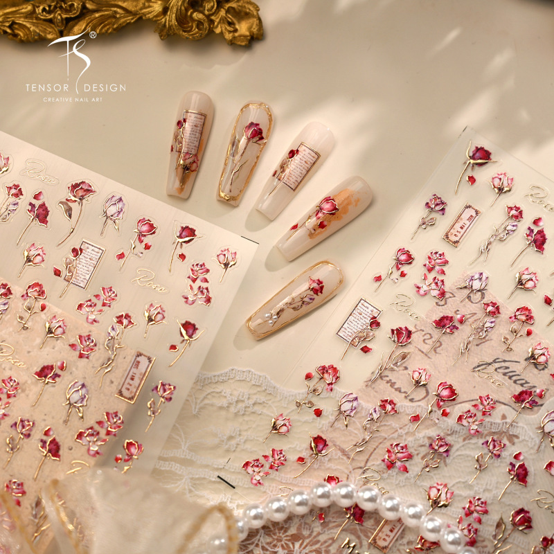 Valentine's Day Vintage Love Letter Rose Nail Art Stickers M1076 Palace Rococo Rose Adhesive Nail Stickers