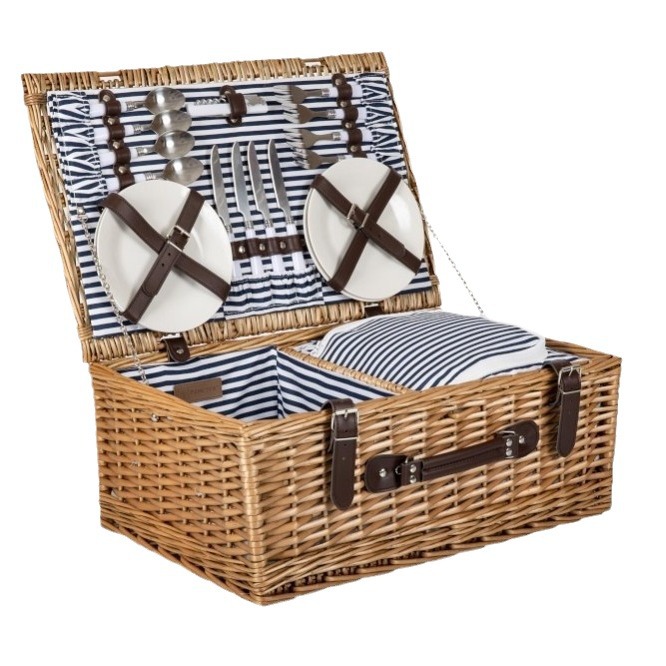 Cestas de picnic de caña personalizadas canasta de regalo con cubiertos canasta de frutas de aislamiento de viento pastoral al aire libre canasta de picnic de sauce