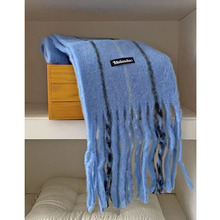 2025围巾蓝色女冬季保暖防风加厚毛绒围脖韩版百搭羊毛针织披肩女