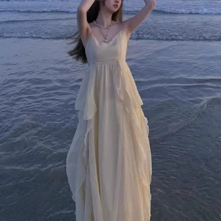 仙女裙吊带连衣裙海边度假连衣裙子夏季沙滩吊带裙长裙新三亚沙滩