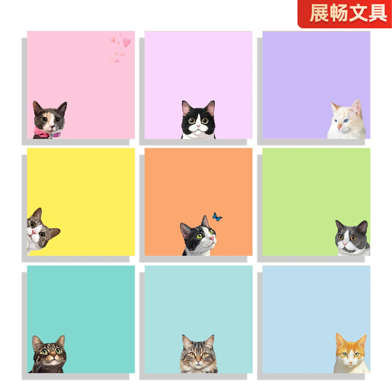 Cross-Border Creative Cat Sticky Notes with Strong Adhesive, Cute Small Notebooks, Colorful Sticky Notes, Small Strips for Marking, Suitable for Students