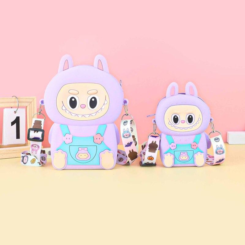 Labubu シリコーン携帯電話バッグ漫画かわいい誕生日ギフト弓シリコーン小銭入れハイエンドクロスボディバッグ|undefined