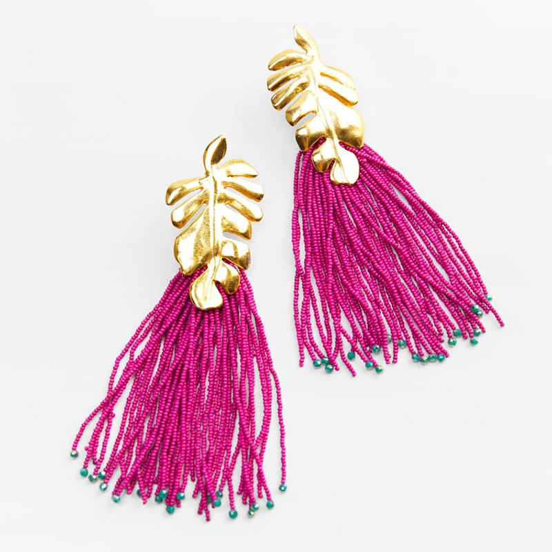 1 Pair Original Design Leaf Alloy Seed Bead Tassel Plating Womenu0027S Drop Earrings