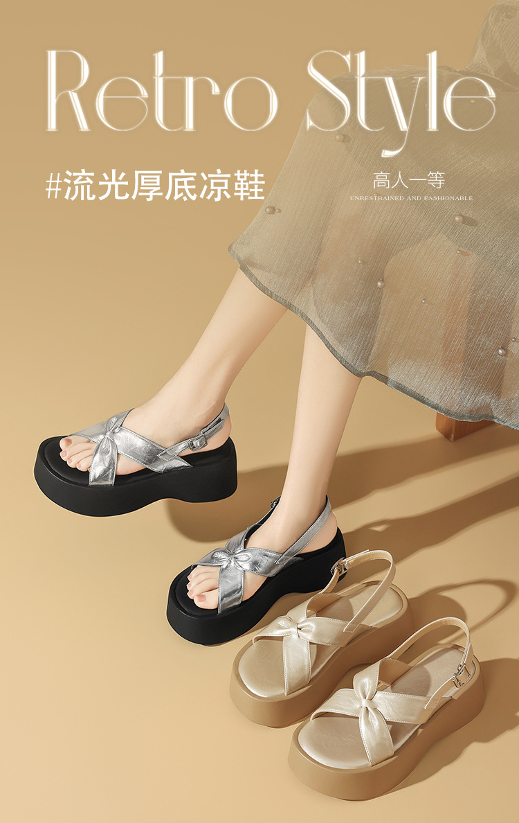 Sandal đế dày nữ phong cách La Mã, tăng chiều cao, đi biển dạo phố — KN332 Màu sâm banh chi tiết 3