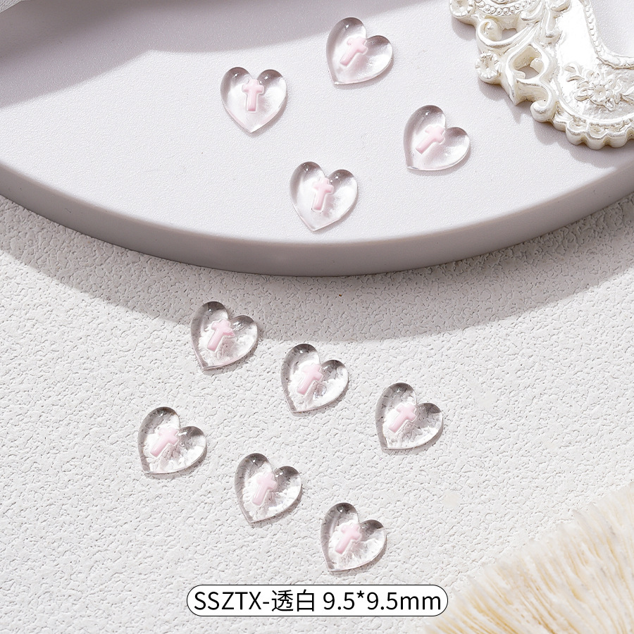 ネイルアクセサリー樹脂透色氷糖ドリルネット赤愛十字架水晶ダイヤモンド平底爪アクセサリー卸売り