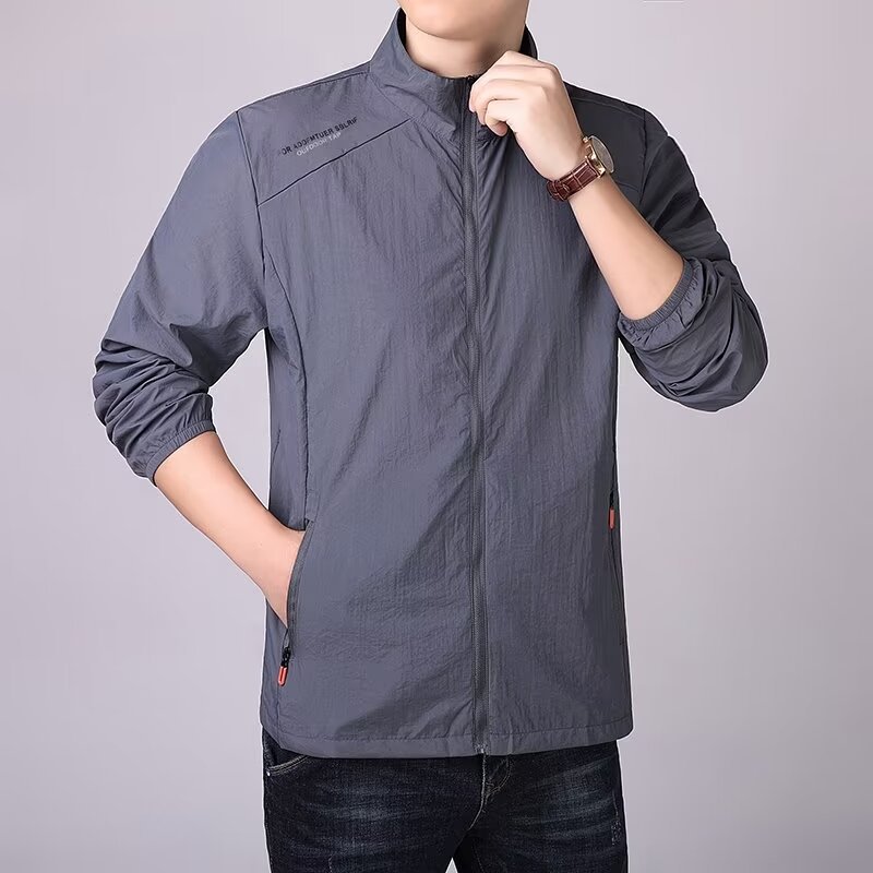 Ice Silk Sun Protection Clothing Men's Summer Outdoor Skin Clothing UV Protection Vertical Collar Thin Fishing Sun Protection Clothing Coat Trendy