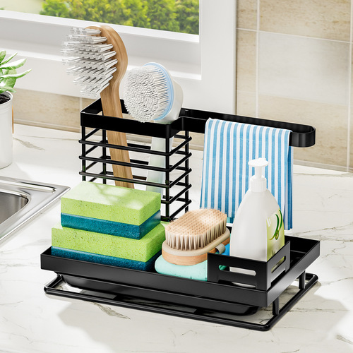 Kitchen Sponge Dish Brush Towel Rack Over-the-Sink Sponge Holder Multifunctional Washing Sponge and Towel Drain Rack
