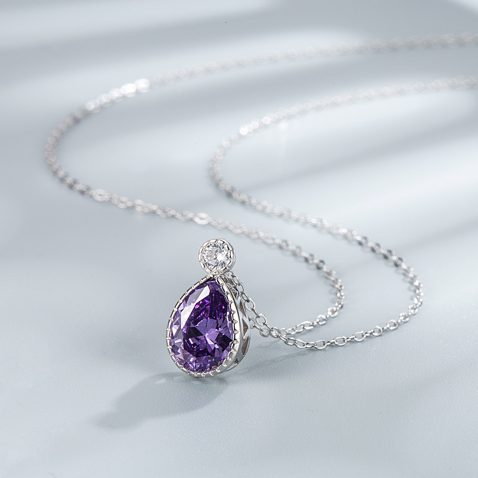 Pendant Necklace Classification 925 sterling silver Chain Material 925 Sterling Silver Zircon Cable Chain Water Droplets Pendant Necklace
