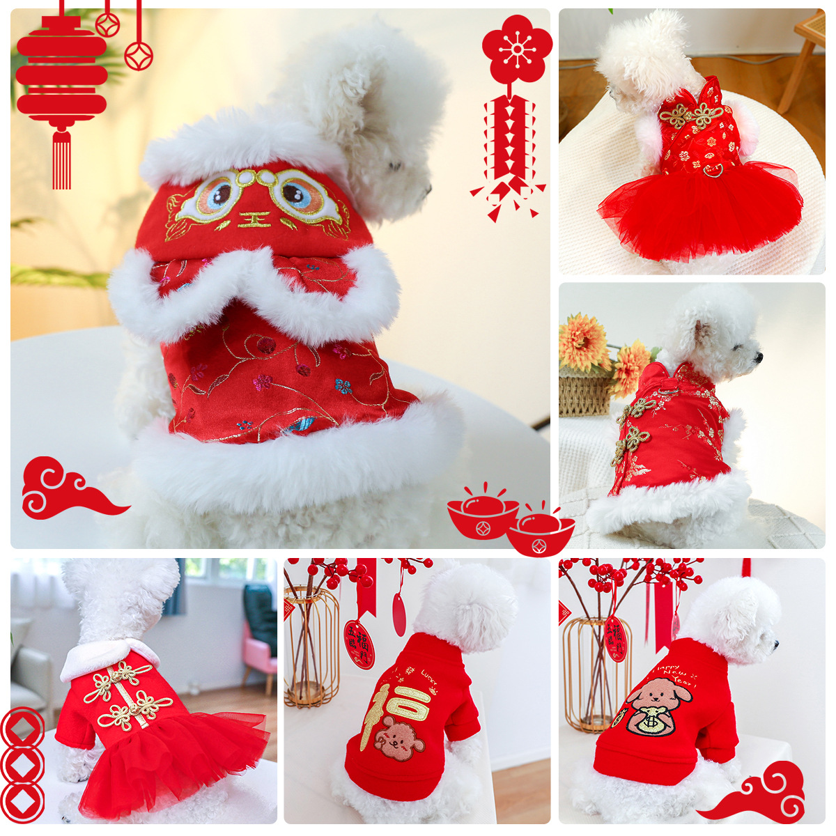 PETCIRCLE Pet Circle Cat and Dog Clothes Festive Red New Year's Eve Collection of New Year's Cotton Clothes