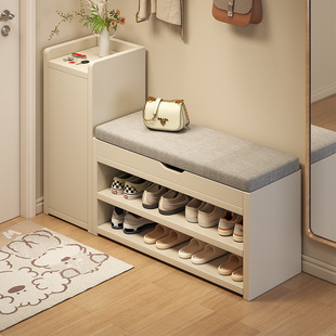 Solid Wood Core Shoe-Changing Bench at the Entrance, Can Be Used as a Seat and Storage Shoe Cabinet, Integrated Shoe Rack, Entryway Shoe Bench