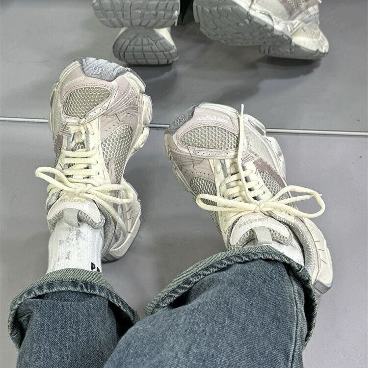 Stapler Thick Sole Torre Shoes Women's New Paris Old Thick Sole Increased Breathable Mesh. Sneaker