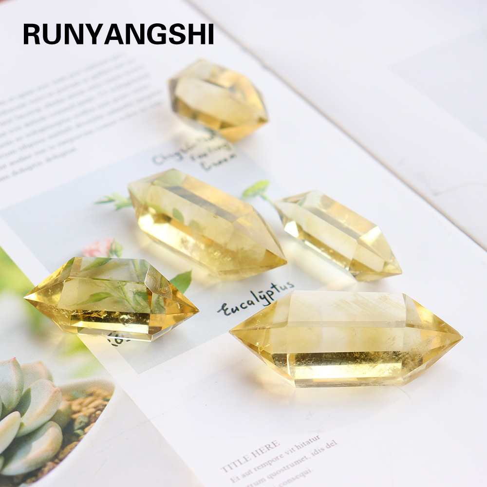 天然黄水晶双尖六棱水晶柱原石打磨东海厂家批发价水晶柱六棱柱 阿里巴巴