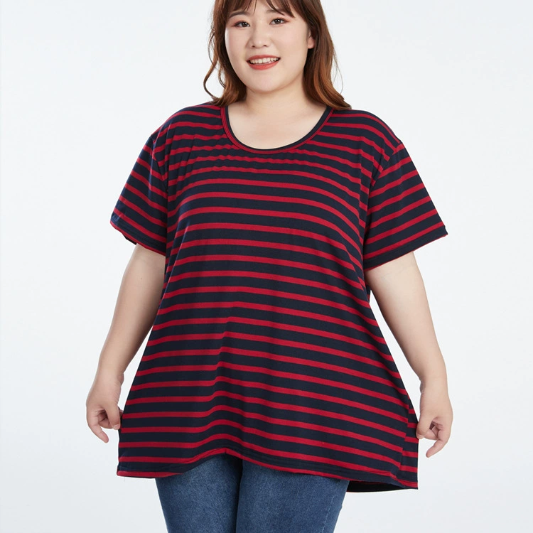 Женская одежда больших размеров, Летняя трикотажная футболка в полоску с короткими рукавами, домашняя одежда, Женский Топ, толстый