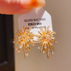 银针轻奢锆石烟花耳钉法式复古宫廷风时尚耳环精致小众个性耳饰女