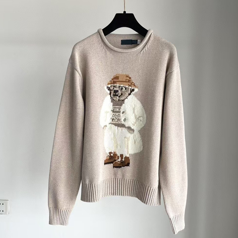 Jiayi stire Fall/Winter 24 RL New Hat Bear Embroidered Roll Neck Long Sleeve Cotton Knitted Sweater for Women
