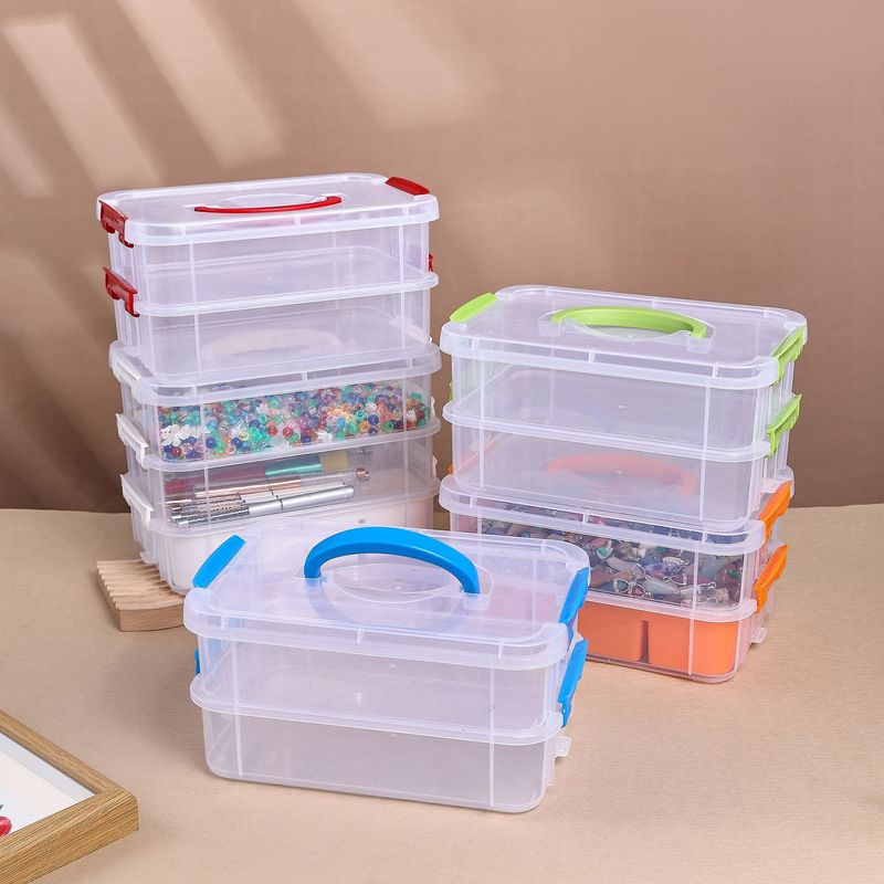 Building Blocks Classification Children's Toy Storage Box Small Particle Parts Split Transparent Three-Layer Portable Lego Box Fit Box