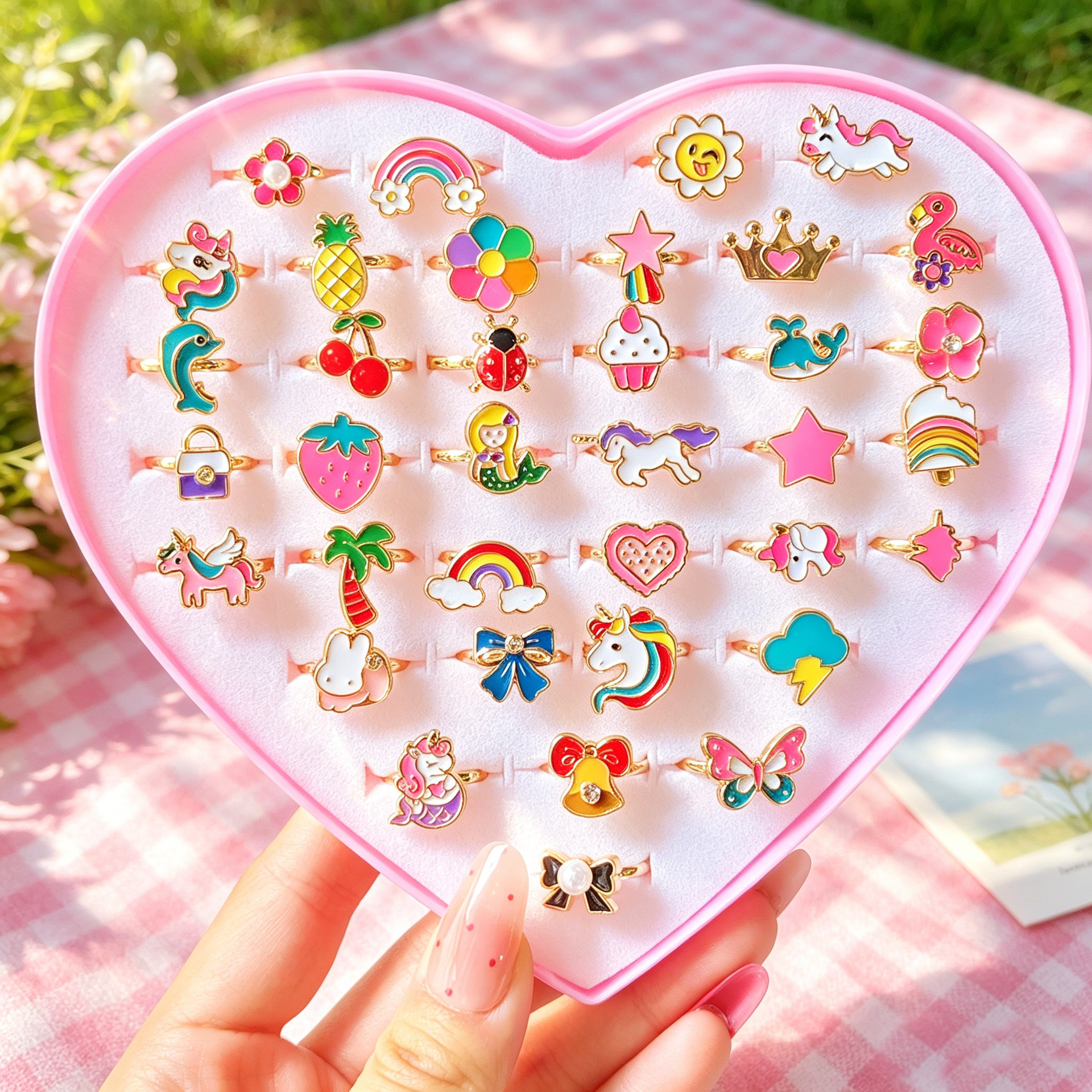 Amazon's Best-Selling 36-Piece Set of Adjustable Alloy Jewelry Rings for Little Girls, Featuring Small Animal Designs, in a Gift Box for Girls