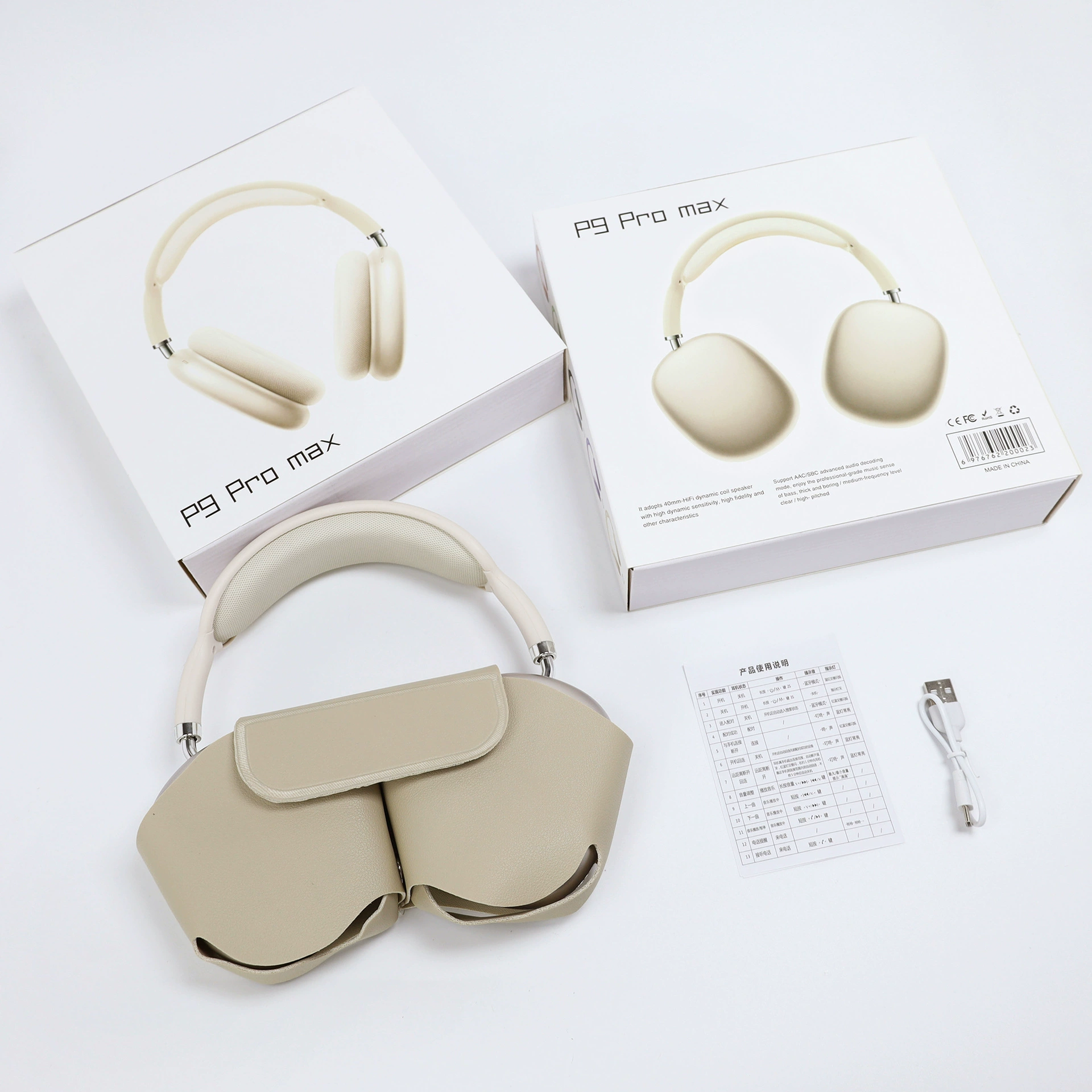 Bluetooth-наушники (Huaqiangbei) P9 Pro Max, комфорт ношения в течение долгого времени, кожаный чехол
