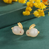 Rabbit jade, Chinese cute earrings, silver 925 sample, 2022 collection, new collection, Chinese style