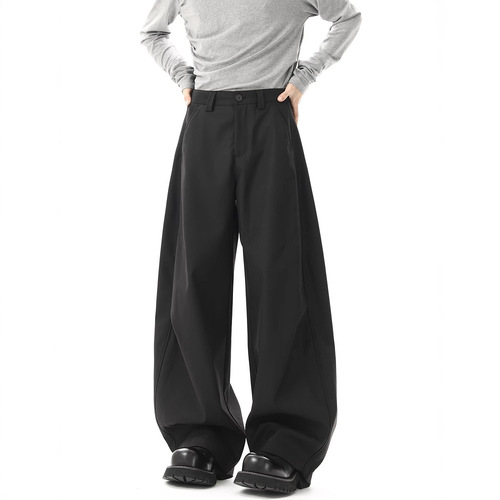 Factory Direct Supply American Retro Pleated Tapered Straight Leg Bifurcation Men's Cleanfit Loose Wide Leg Flowy Casual Pants