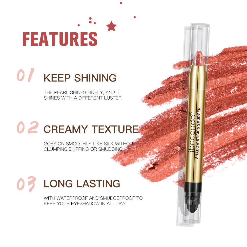 ibcccndc pearlescent eyeshadow stick with brush head, high-gloss earth Eyeshadow pen, double-headed eyeshadow stick Item Picture