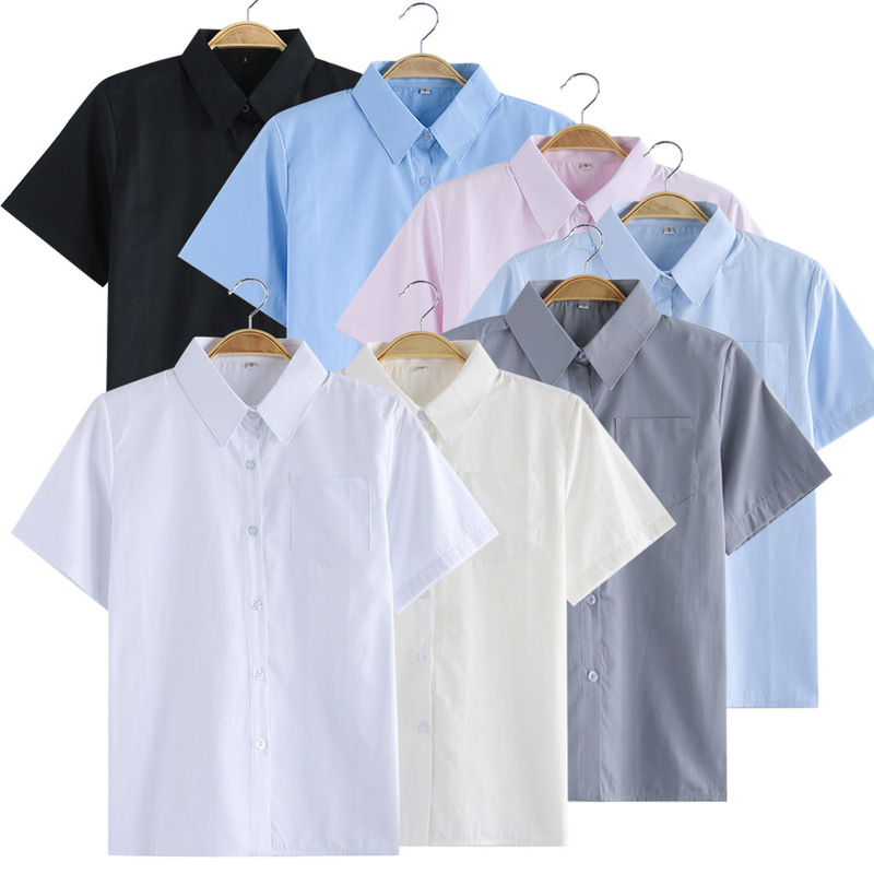 jk uniform female student summer professional work clothes pointed collar round neck work clothes white shirt long sleeve short sleeve all-matching plus size