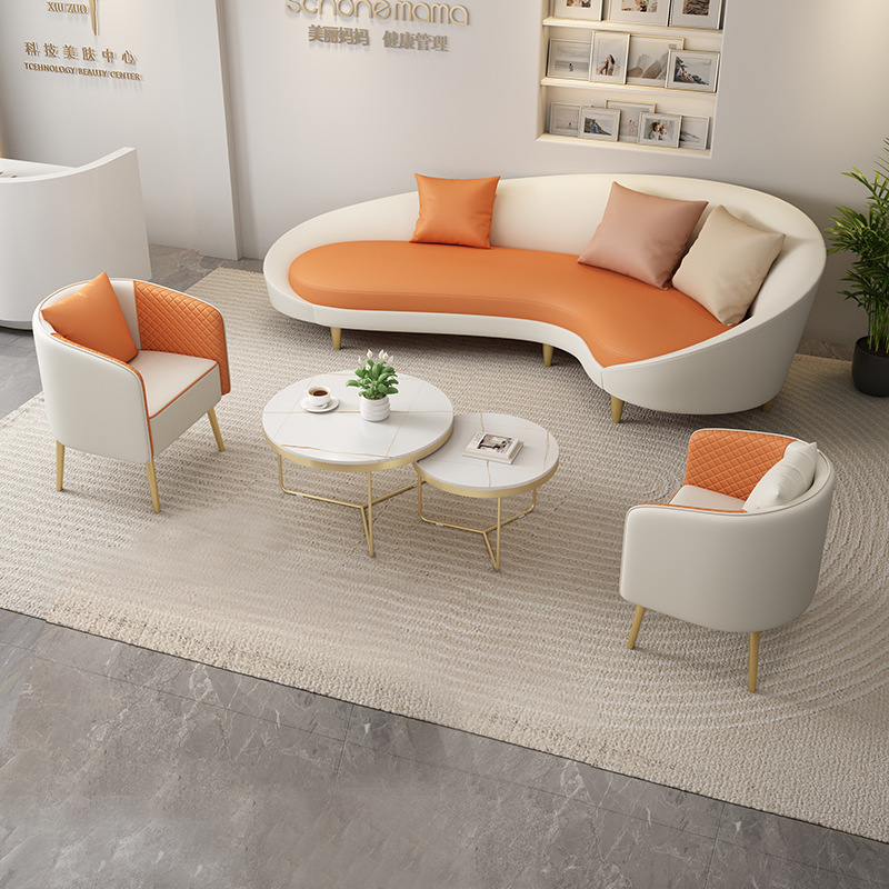 Sofá curvo para vestíbulo de hotel, sofá para recepción de salón de belleza, sillón individual, juego de mesa de centro, muebles de forma irregular para tienda de ropa. image 12