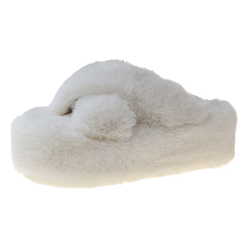Меховые тапочки на высоком каблуке для женской верхней одежды. Осень-зима 2022. Новые домашние плюшевые хлопковые тапочки на толстой подошве.