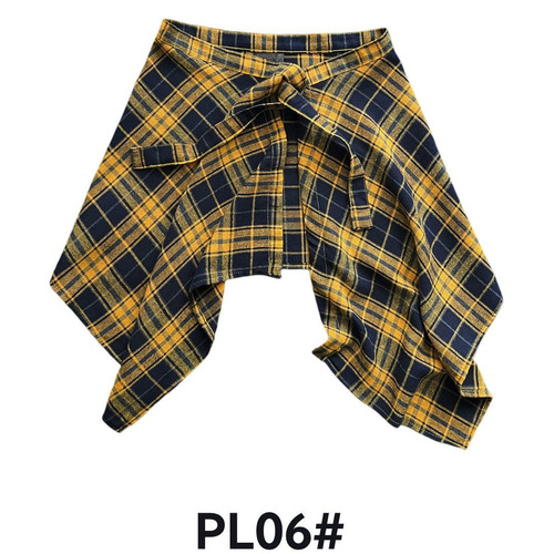 One-piece tie-in hide-and-seek semi-skirt women's hem shirt sweatshirt t-shirt outerwear layering magic grid diaper curtain men