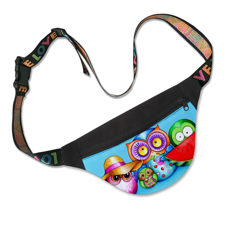 ebay Aliexpress Heat Transfer Cloth Bag Owl Print Sports Running Small Bag Single Shoulder Crossbody Women's Bag Waist Bag