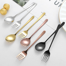 韩式304不锈钢勺子叉子镀钛高颜值勺叉两件套高级西餐厅吃饭勺叉