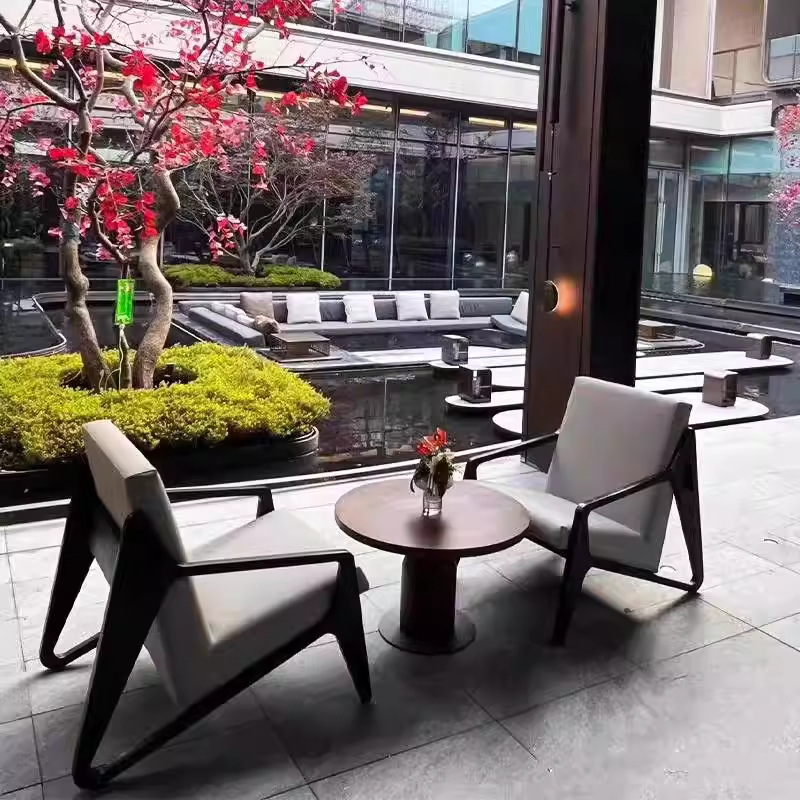Sofá de aleación de aluminio al aire libre a prueba de agua al aire libre muebles de protección solar patio villa balcón ocio combinación de sillas individuales de madera maciza