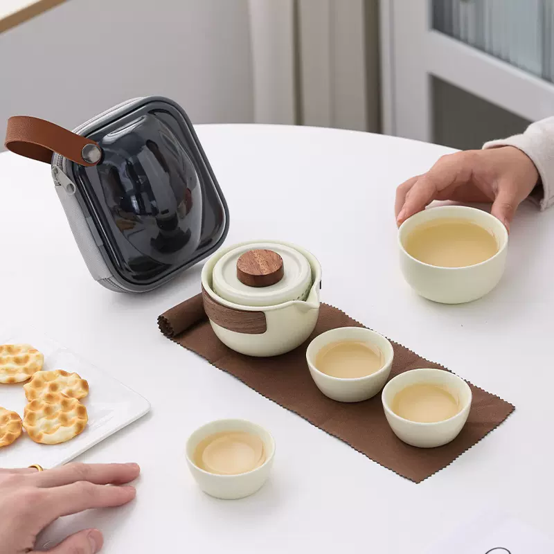 便携式旅行茶具套装汝窑快客杯户外露营泡茶壶商务活动小礼品LOGO