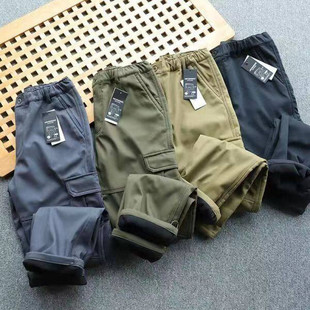 2025 Autumn and Winter Thick Cargo Pants Windproof Multi-Pocket Pants with Velcro Men's Pants for Outerwear Fleece-Lined Thickened Cotton 0108