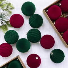 クロスボーダー新品8cm植毛クリスマスボールクリスマスツリーペンダントワイン赤墨緑クリスマス植毛ボールクリスマス装飾品